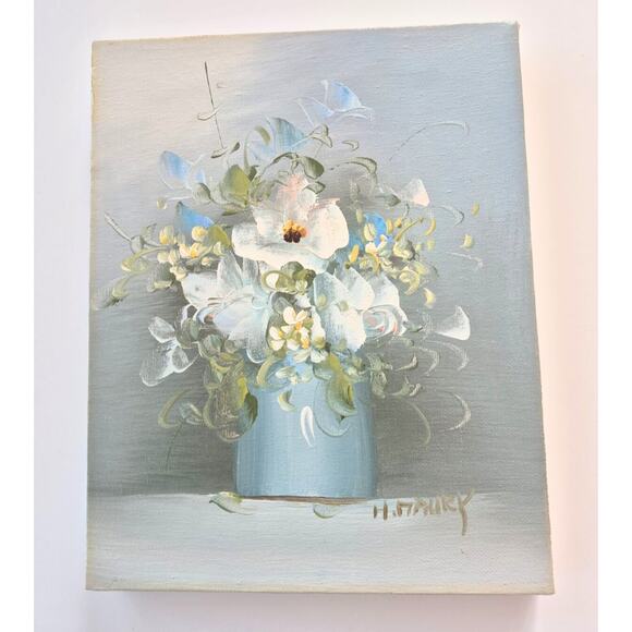 Vintage Original Art Painting Acrylic Floral 8x10 Unframed Signed Blue Signed - Picture 1 of 7
